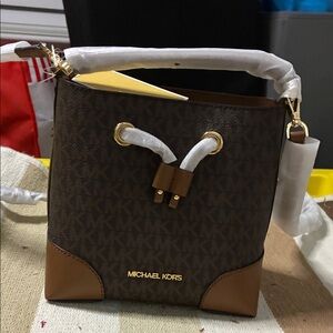 Michael Kors Dark Brown and Tan Crossbody Bag